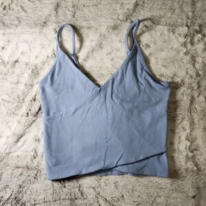 Aerie Light Blue Cotton Modal Blend Criss Cross Wrap Front Crop Bra Tank Size S